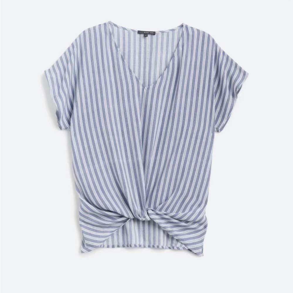 Striped light blue blouse, size large. Loose fit.